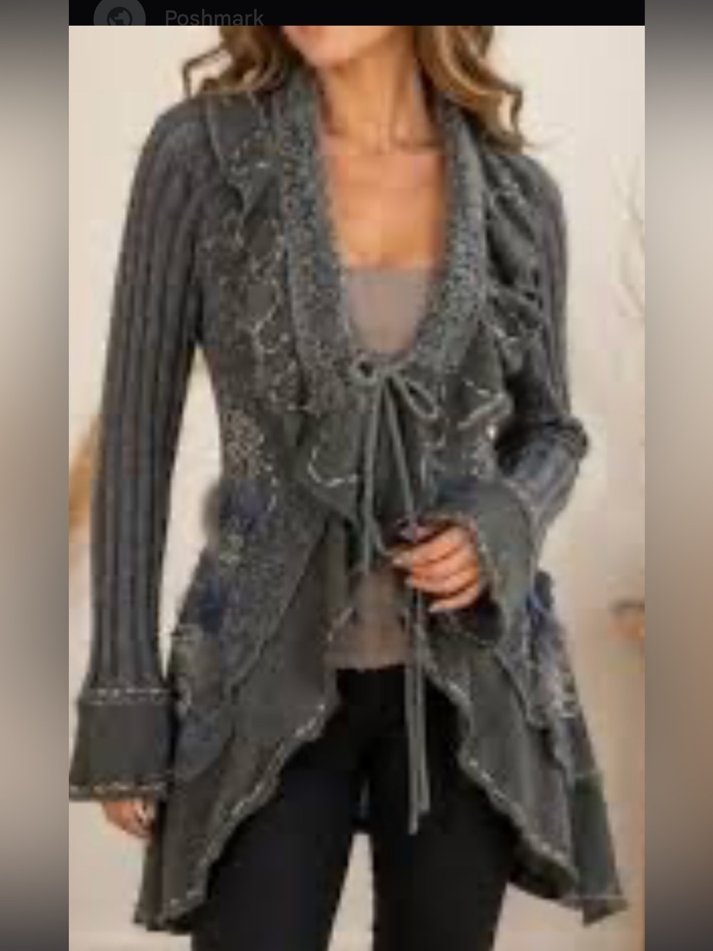 FORLA PARIS  VINTAGE MOHAIR/WOOL BLEND RUFFLE CARDIGAN SWEATER COAT SIZE M